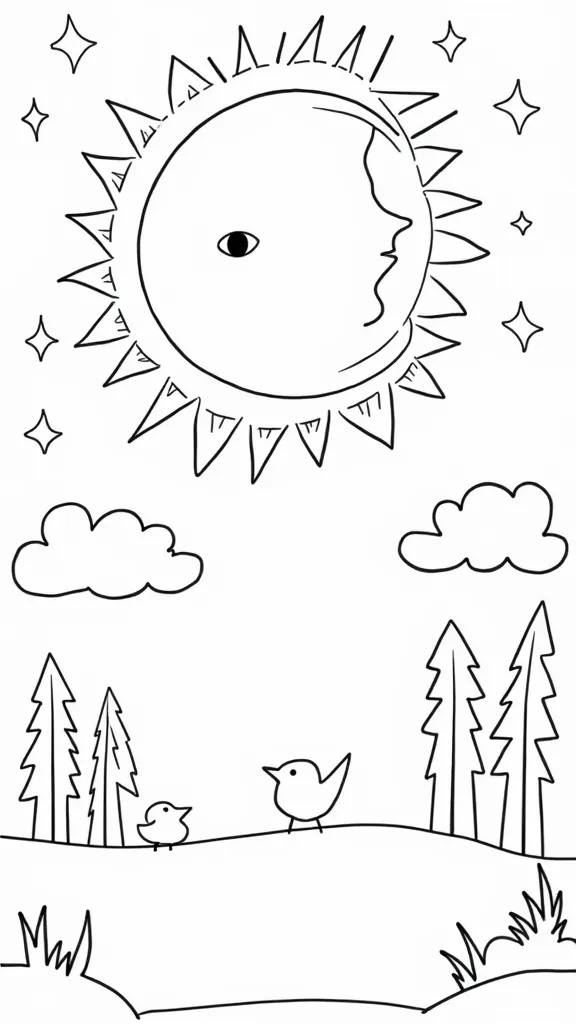 coloriage d’éclipse solaire gratuit